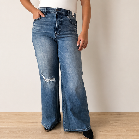 Judy Blue Tummy Control Retro Wide Leg Jeans – Leopard Waistband
