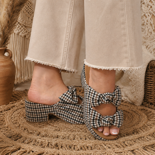 Corky's Black Tan Houndstooth Put A Bow On It Chunky Sandals - SV Boutique & Co.