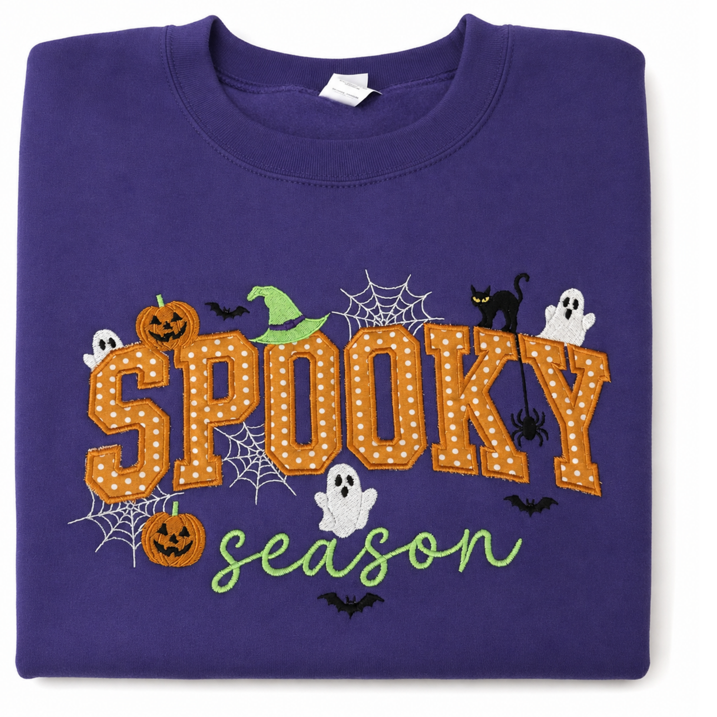 Spooky Season Appliqué Embroidered Halloween Sweatshirt – Purple