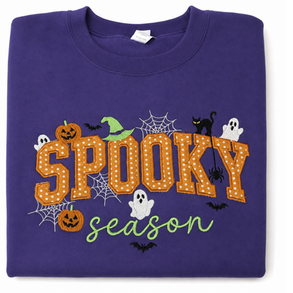 Spooky Season Appliqué Embroidered Halloween Sweatshirt – Purple