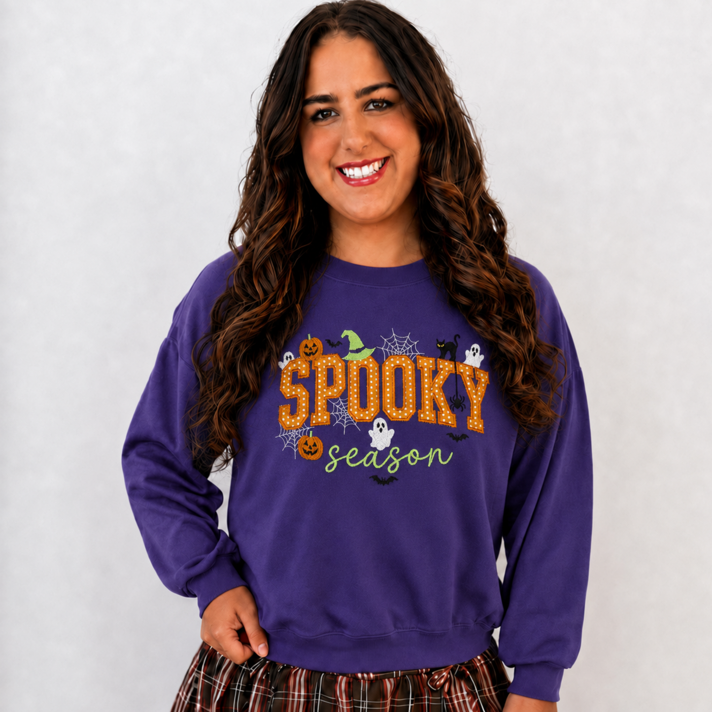 Spooky Season Appliqué Embroidered Halloween Sweatshirt – Purple