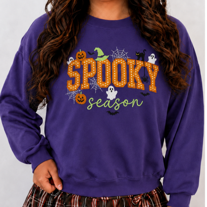 Spooky Season Appliqué Embroidered Halloween Sweatshirt – Purple
