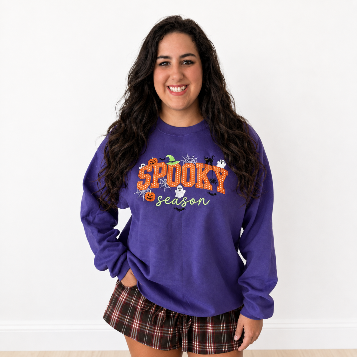 Spooky Season Appliqué Embroidered Halloween Sweatshirt – Purple - SV Boutique & Co.