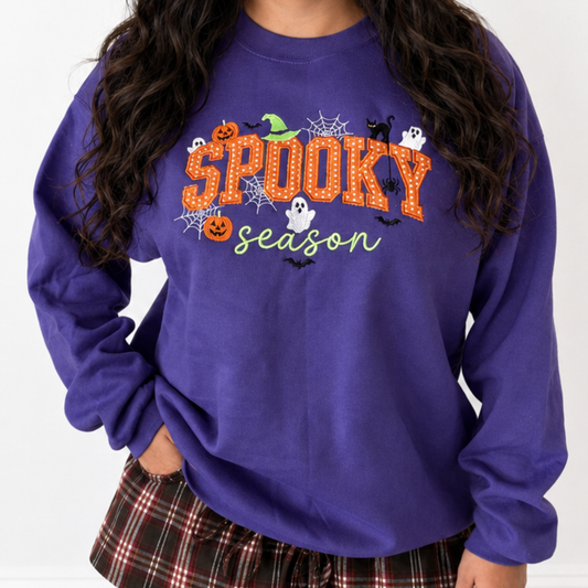 Spooky Season Appliqué Embroidered Halloween Sweatshirt – Purple