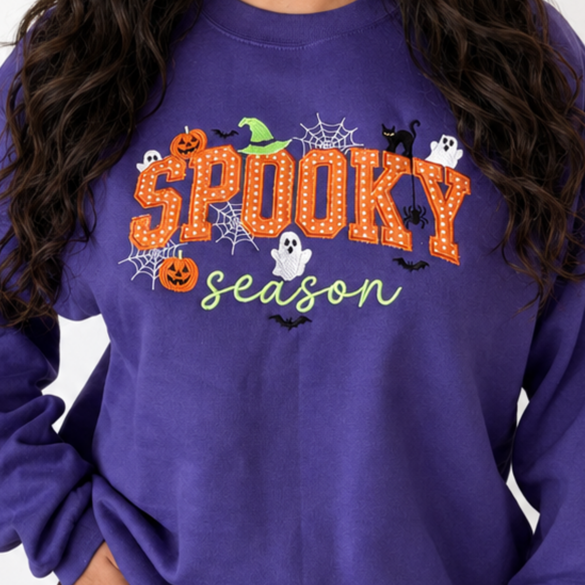 Spooky Season Appliqué Embroidered Halloween Sweatshirt – Purple - SV Boutique & Co.