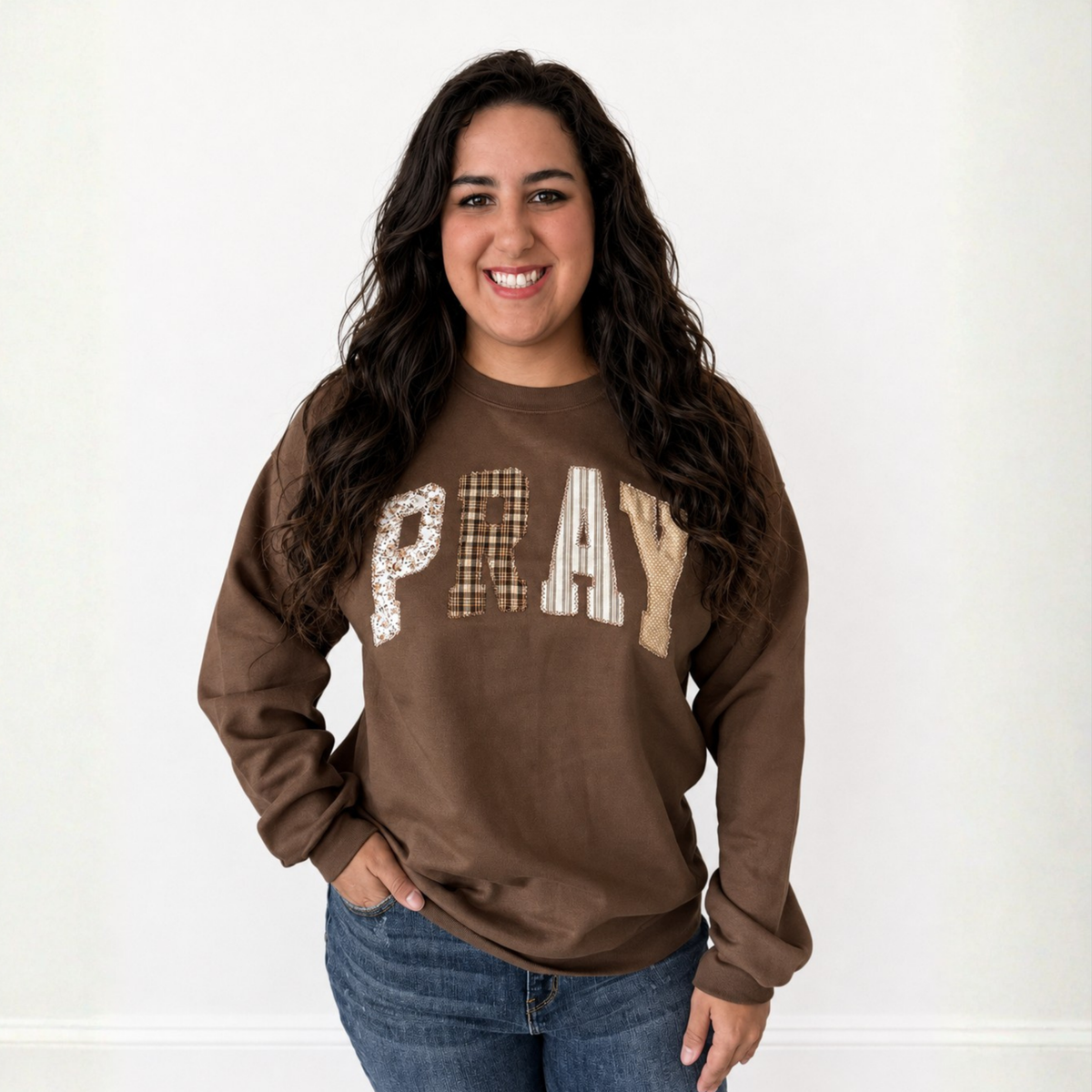 PRAY Appliqué Patch Sweatshirt – Espresso - SV Boutique & Co.