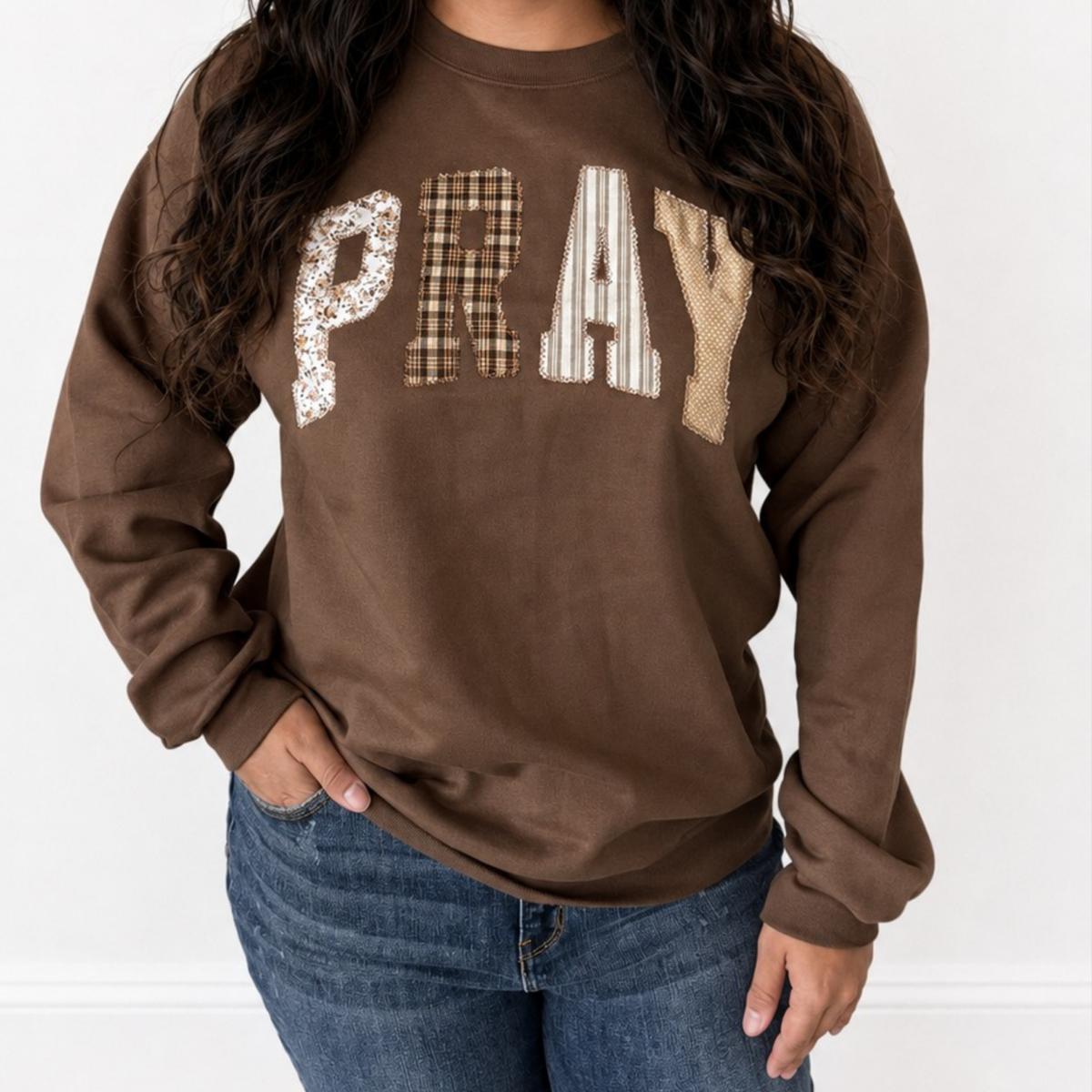 PRAY Appliqué Patch Sweatshirt – Espresso - SV Boutique & Co.