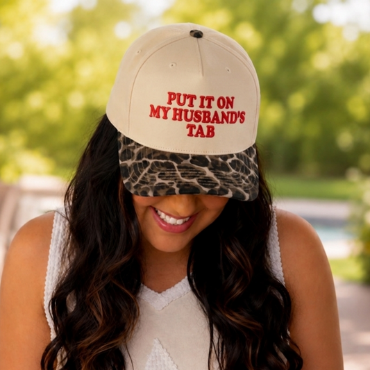 Put It On My Husband’s Tab Leopard Trucker Hat - SV Boutique & Co.