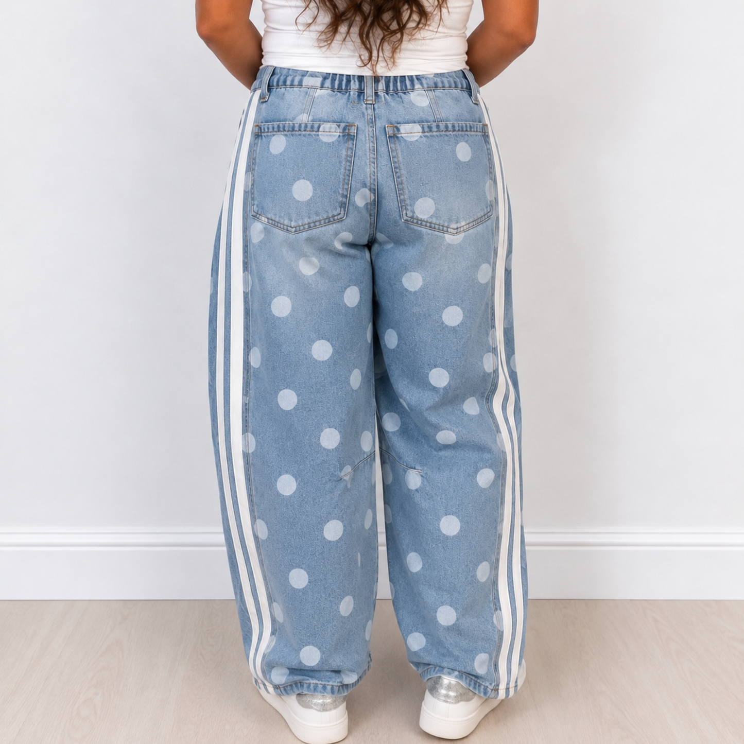 Polka Dot & Stripes Barrel Jeans