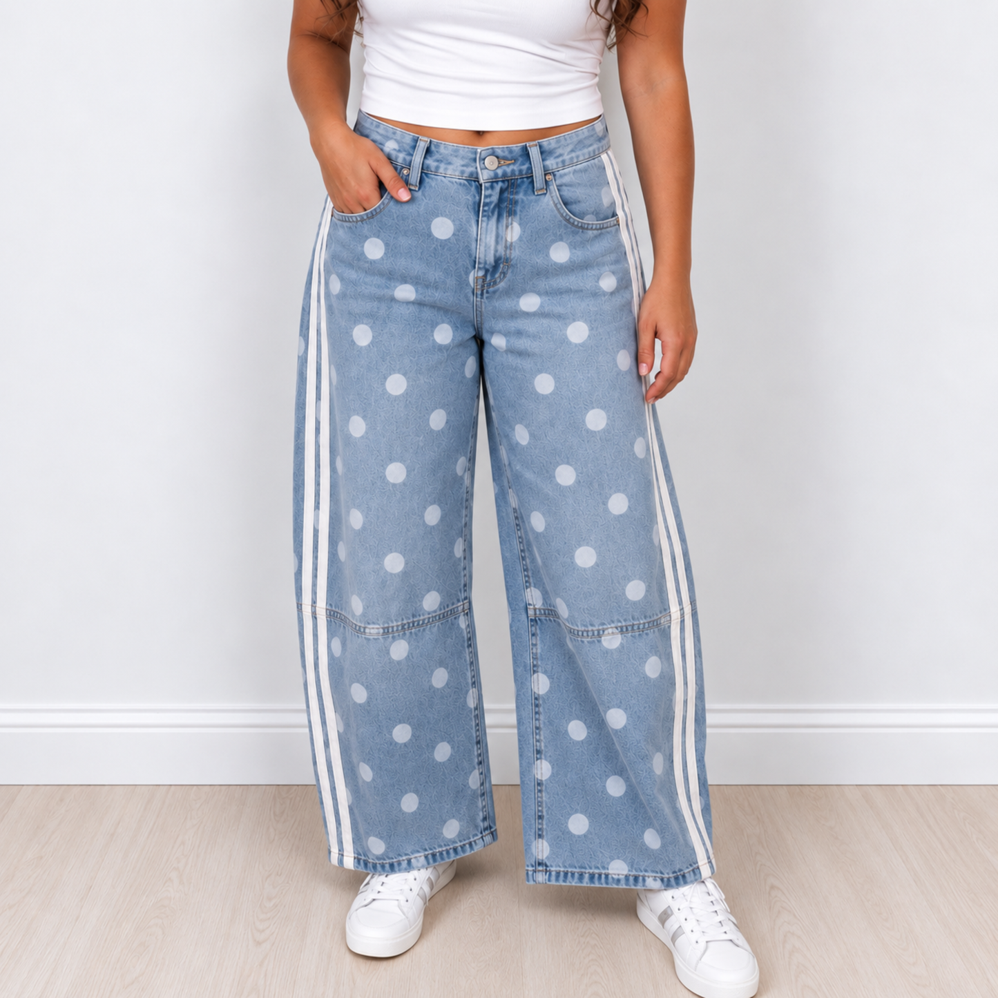 Polka Dot & Stripes Barrel Jeans