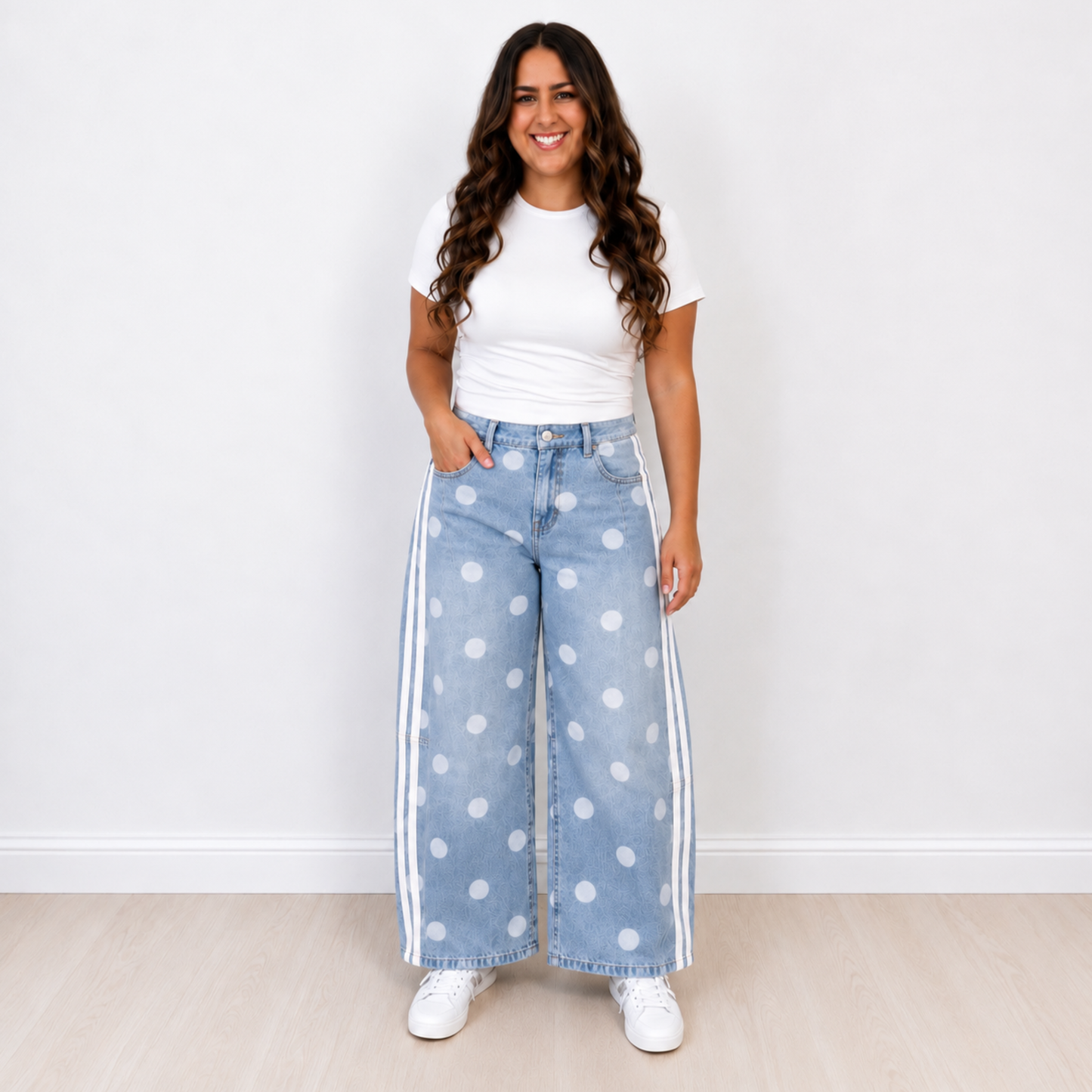Polka Dot & Stripes Barrel Jeans