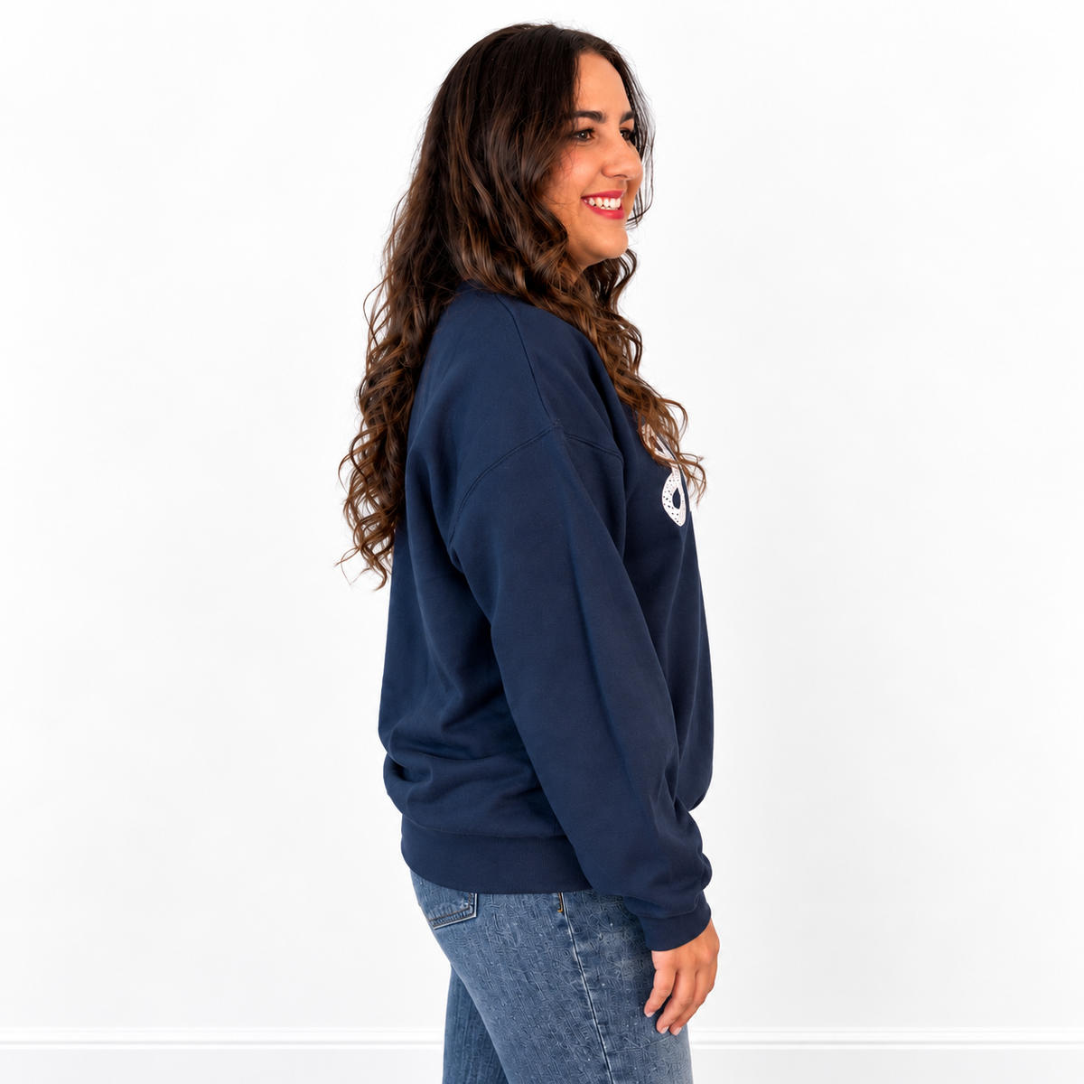 Jesus Patchwork Appliqué Navy Sweatshirt