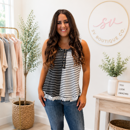 Ruffle Hem Stripe Tank Top - SV Boutique & Co.