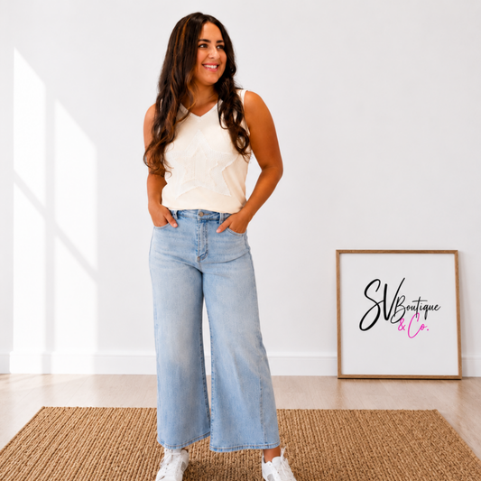 RISEN HIGH RISE CROP WIDE LEG JEANS