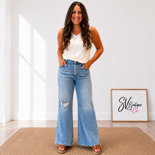 Risen City Stroll High Rise Button Up Jeans