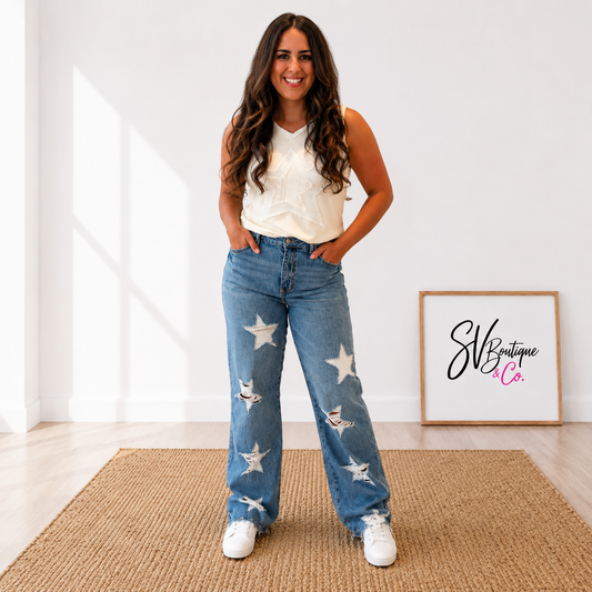 Judy Blue Star Distressed 90's Straight Jeans - SV Boutique & Co.