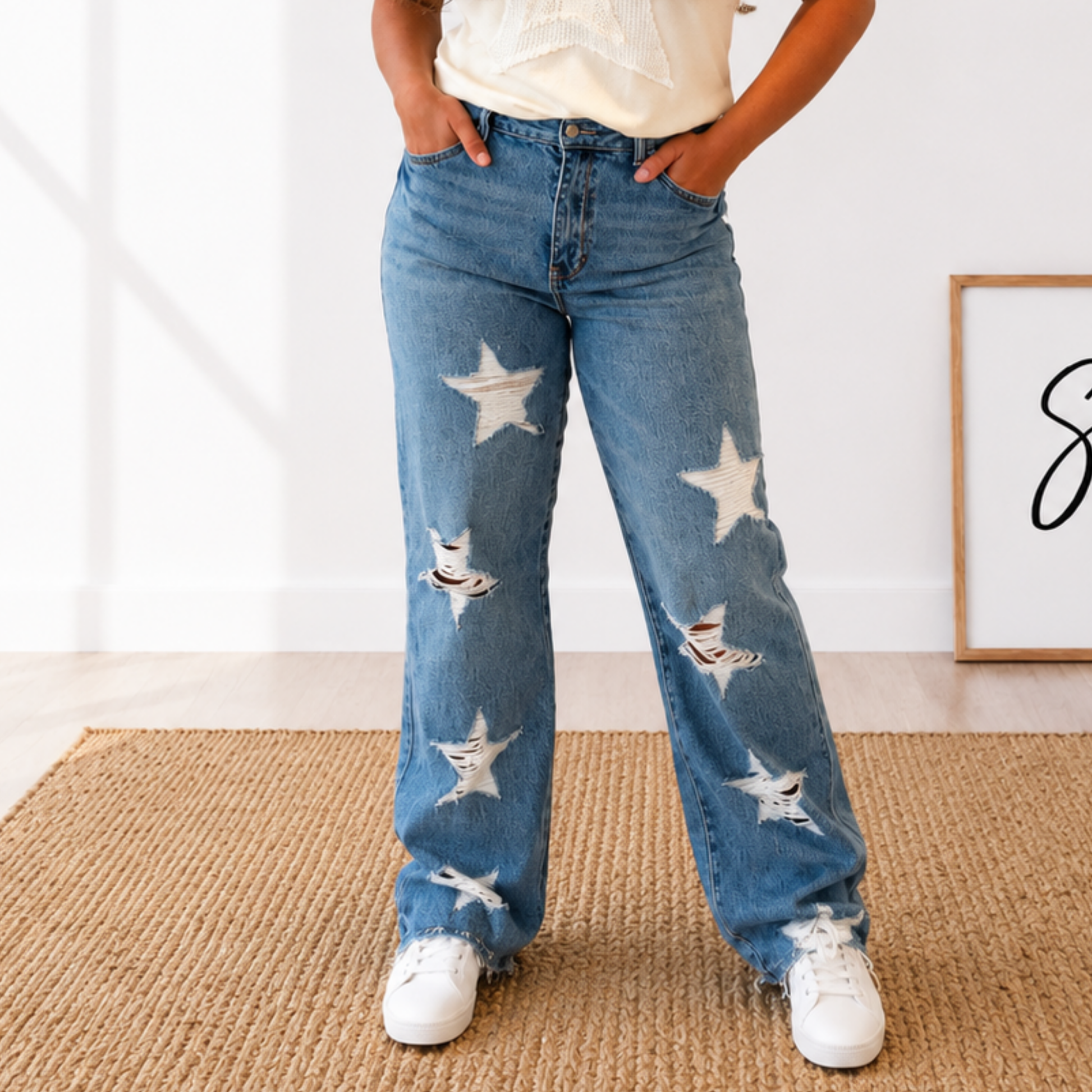 Judy Blue Star Distressed 90's Straight Jeans - SV Boutique & Co.