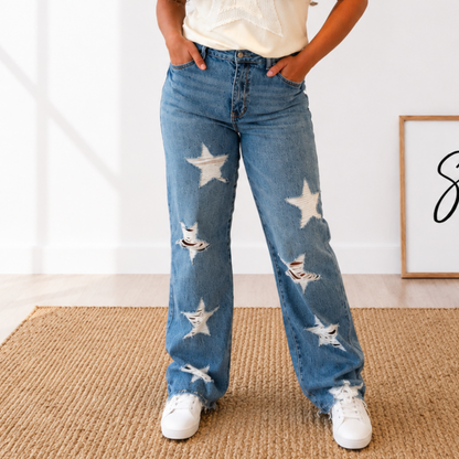 Judy Blue Star Distressed 90's Straight Jeans - SV Boutique & Co.