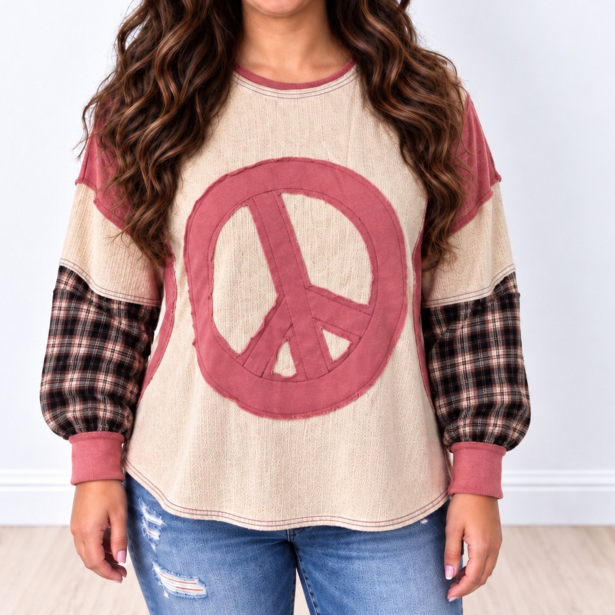 Peace Pink Oversized Thermal Pullover by Easel - SV Boutique & Co.