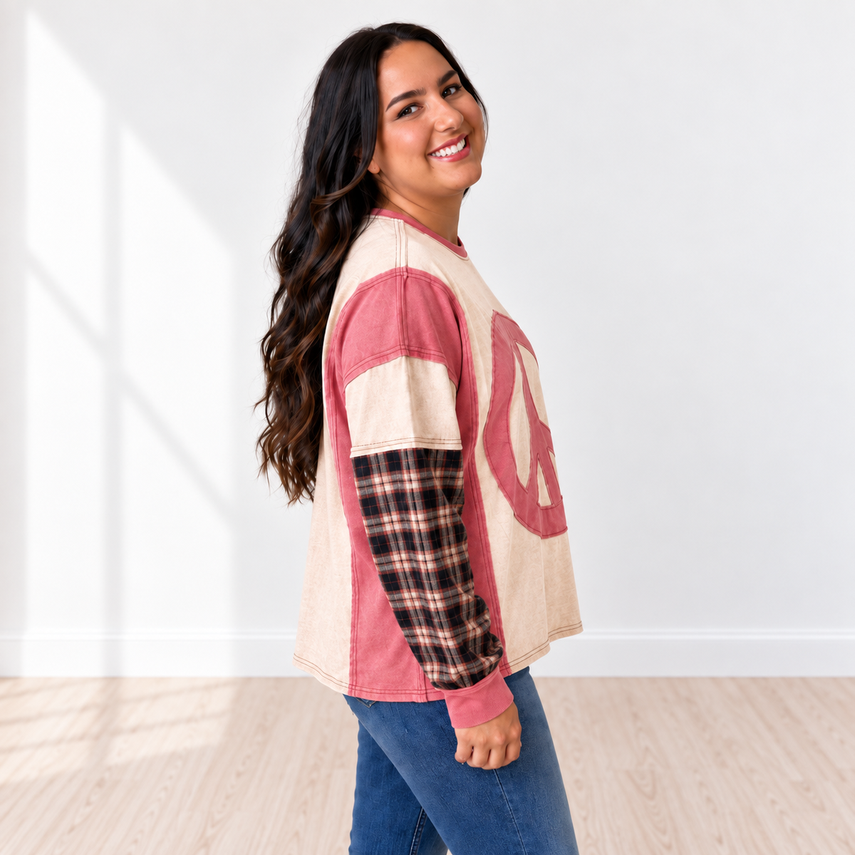Peace Pink Oversized Thermal Pullover by Easel - SV Boutique & Co.