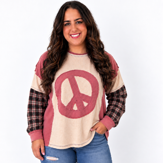Peace Pink Oversized Thermal Pullover by Easel
