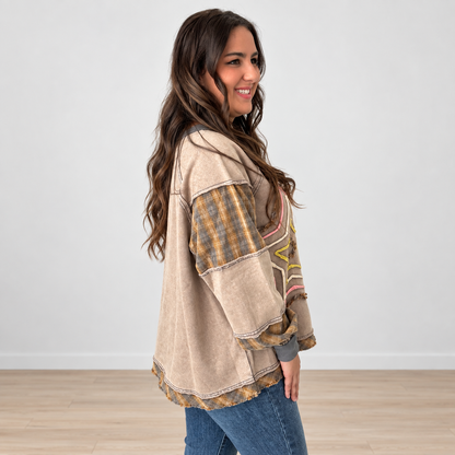 Star Patch Oversized Crewneck Pullover - SV Boutique & Co.