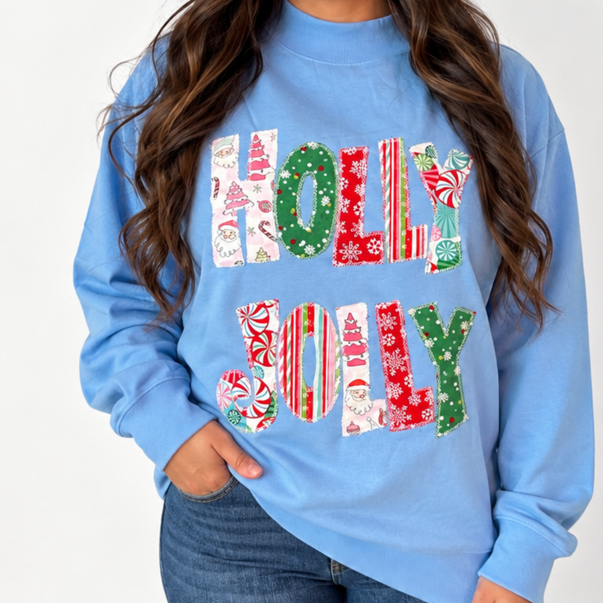 Holly Jolly Patchwork Mock Neck Sweatshirt