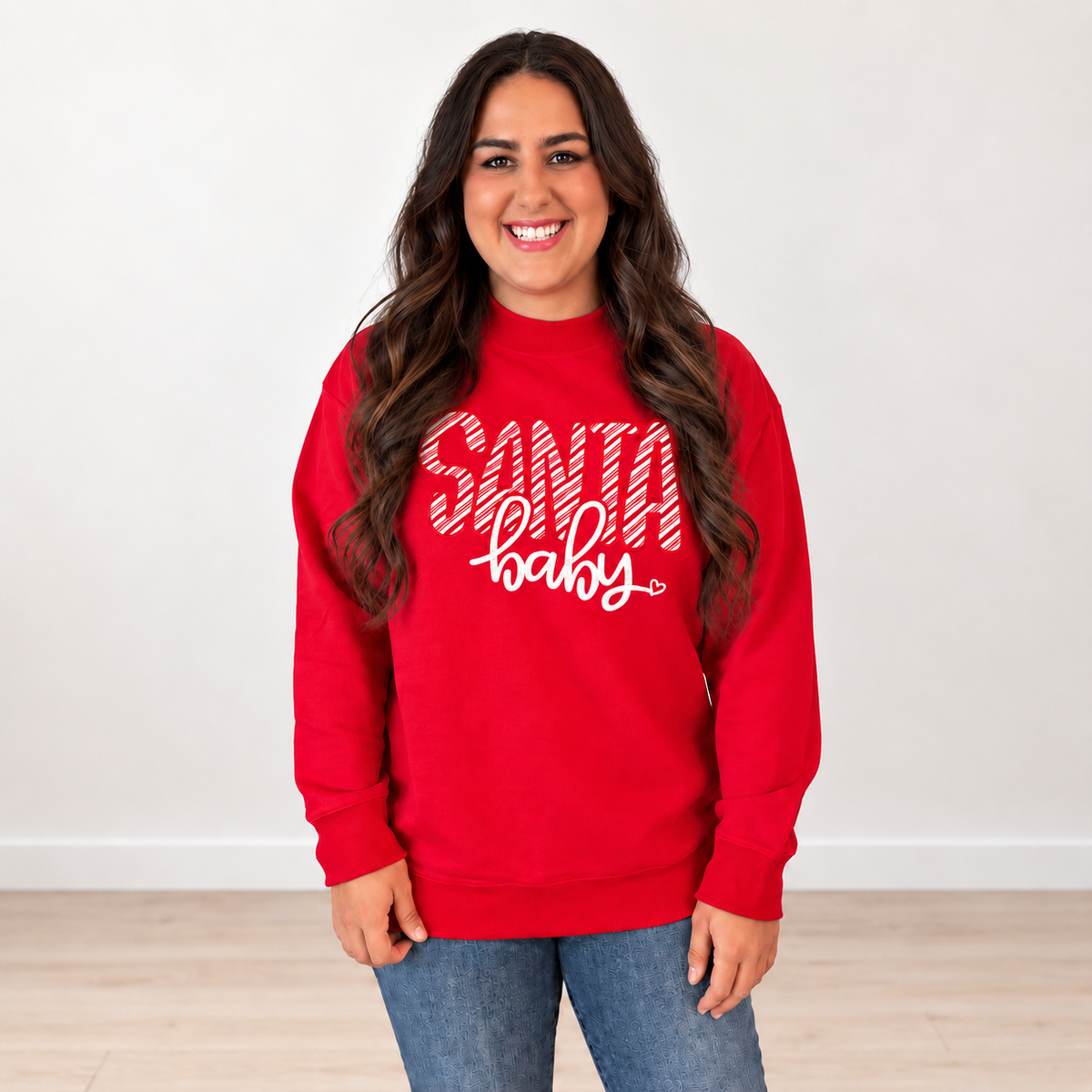 Santa Baby Candy Cane Appliqué Mock Neck Sweatshirt