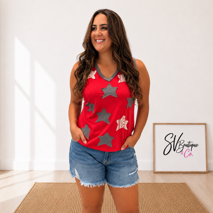 Star Gazer Red V-Neck Tank Top - SV Boutique & Co.