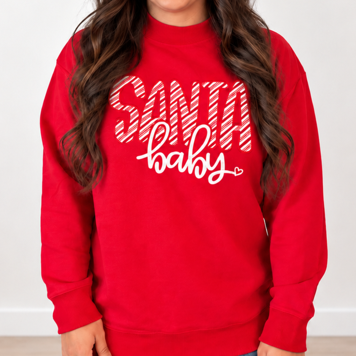Santa Baby Candy Cane Appliqué Mock Neck Sweatshirt
