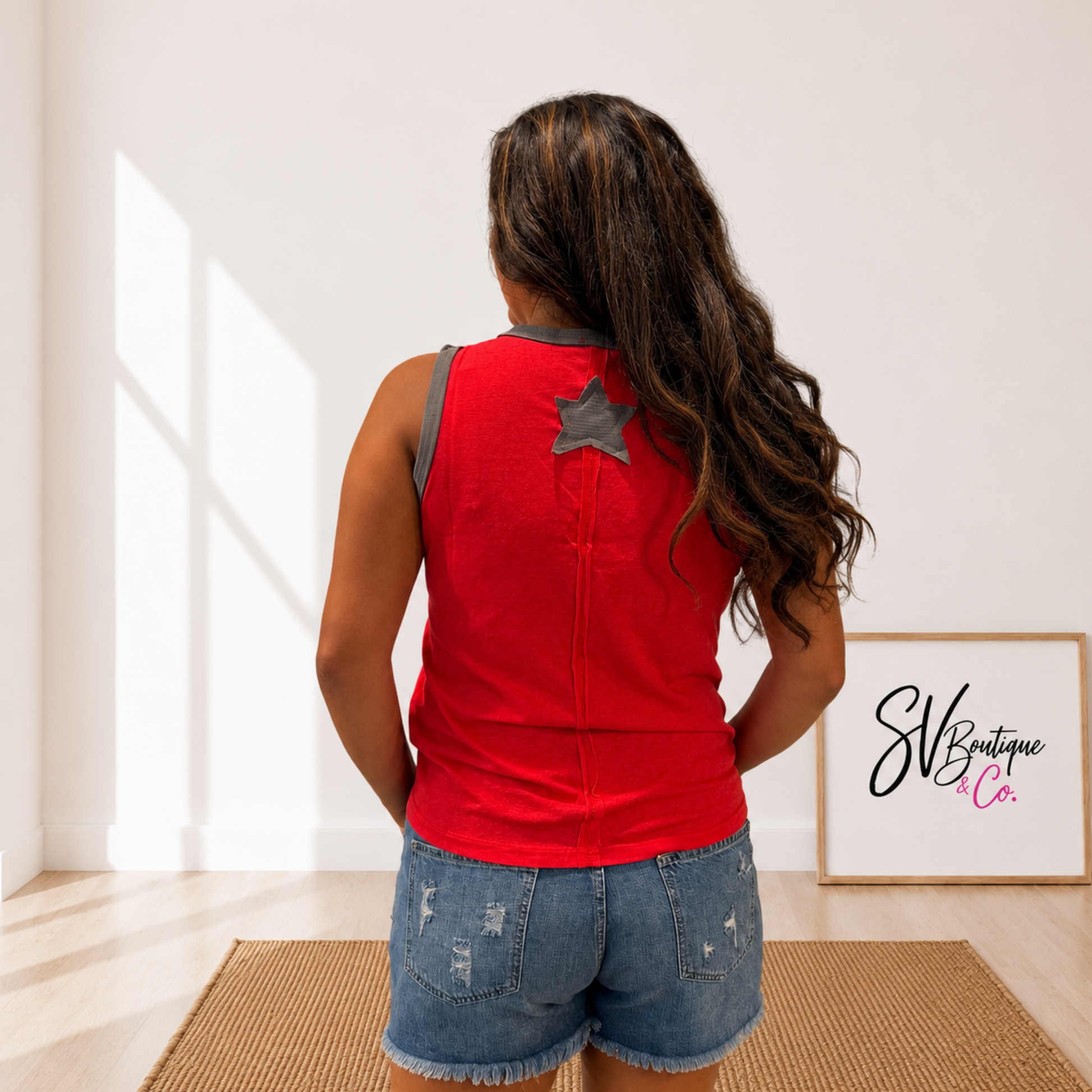 Star Gazer Red V-Neck Tank Top - SV Boutique & Co.