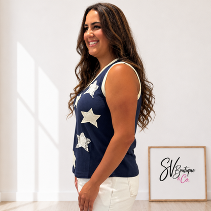 Star Gazer Navy V-Neck Tank - SV Boutique & Co.