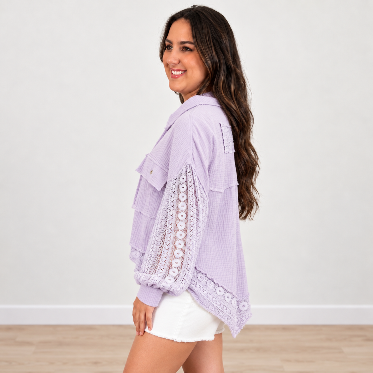 LILAC & LACE BUTTON UP BLOUSE ANDREE BY UNIT Final Sale - SV Boutique & Co.