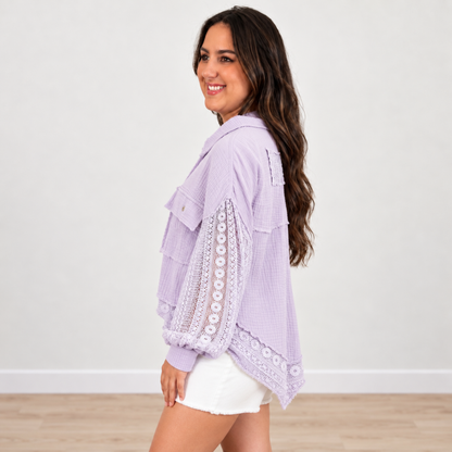 LILAC & LACE BUTTON UP BLOUSE ANDREE BY UNIT Final Sale - SV Boutique & Co.