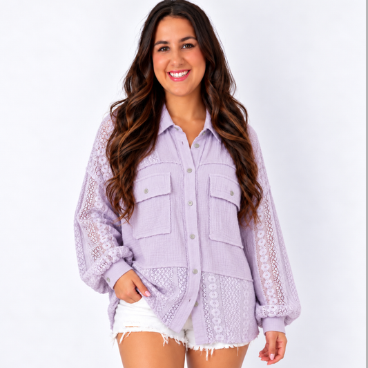 LILAC & LACE BUTTON UP BLOUSE ANDREE BY UNIT Final Sale - SV Boutique & Co.