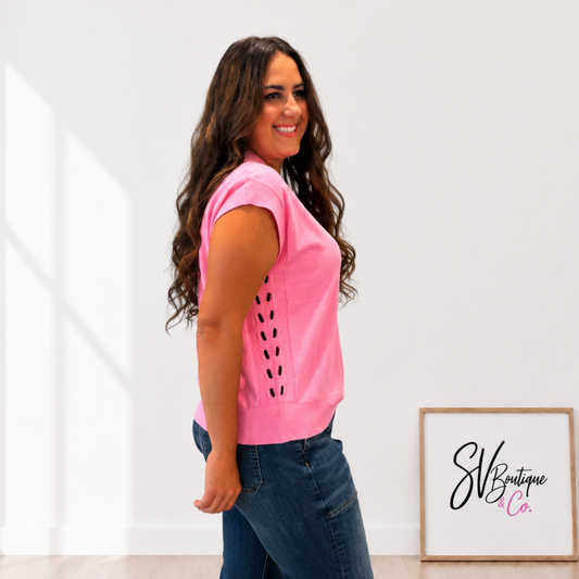 Tickled Pink side Stitch Sweater - SV Boutique & Co.