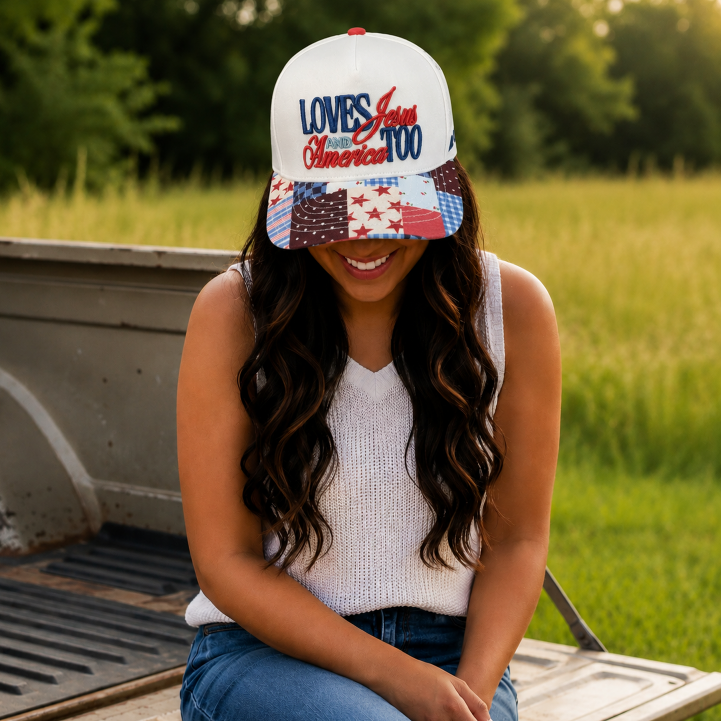 She Loves Jesus and America Too Trucker Hat