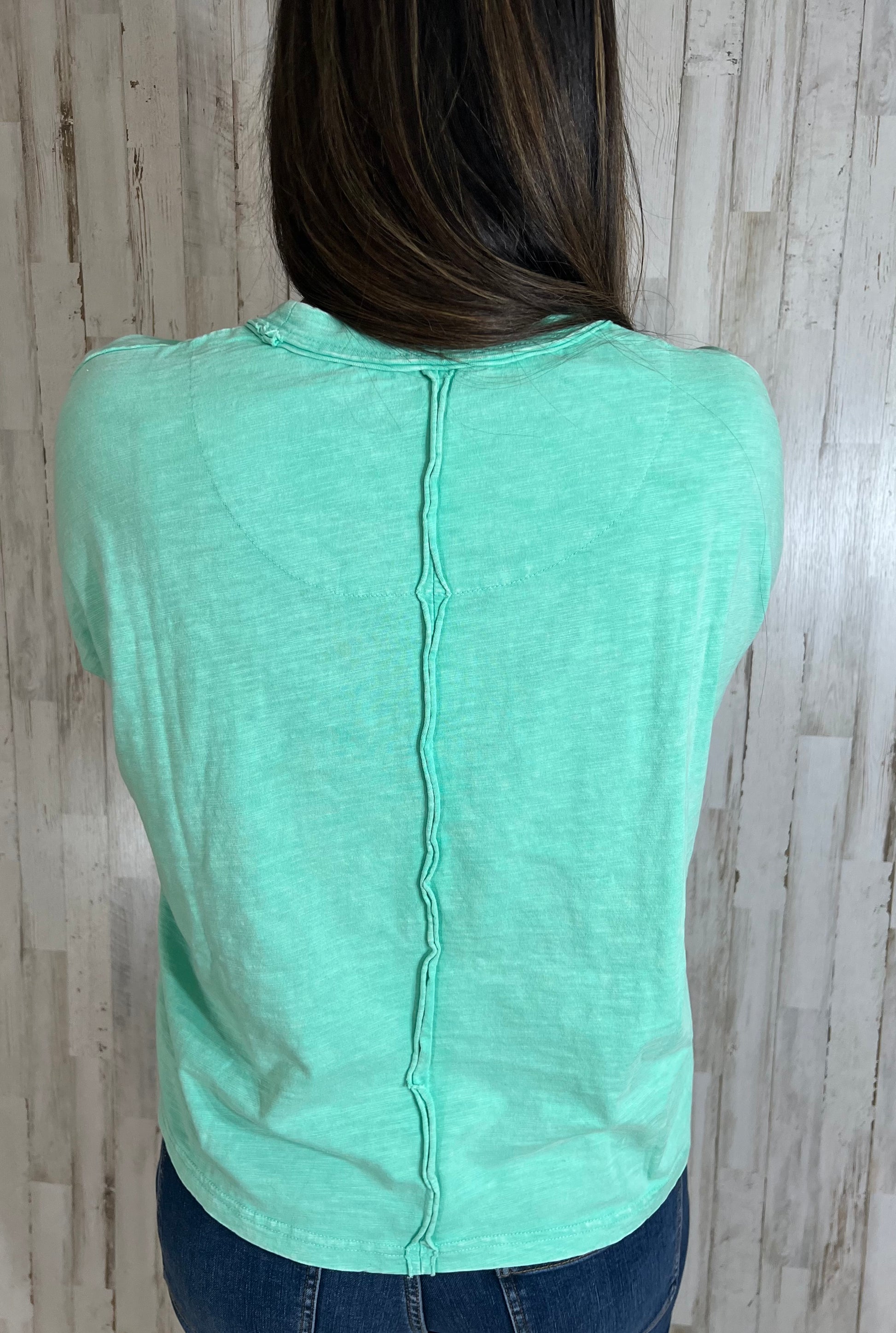 ATLANTIS GREEN FLOWER PATCH WASHED COTTON SLUB TOP EASEL - SV Boutique & Co.