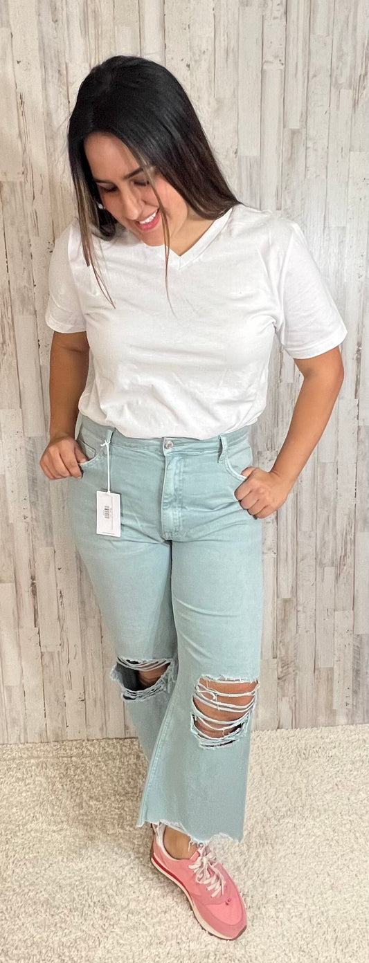 Vervet Super Fly Vintage Cropped Flare Jeans in Cloud Blue - SV Boutique & Co.