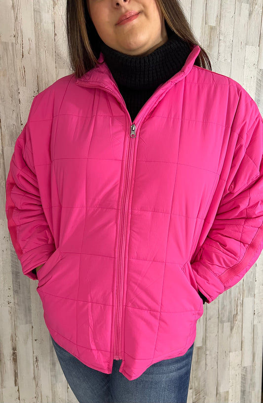 HOT PINK JACKET, LIGHTWEIGHT QUILTED SQUARES - SV Boutique & Co.