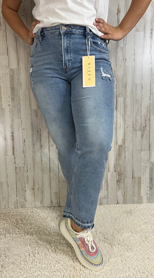 RISEN: MID-RISE STRAIGHT - UNEVEN HEM JEANS - SV Boutique & Co.