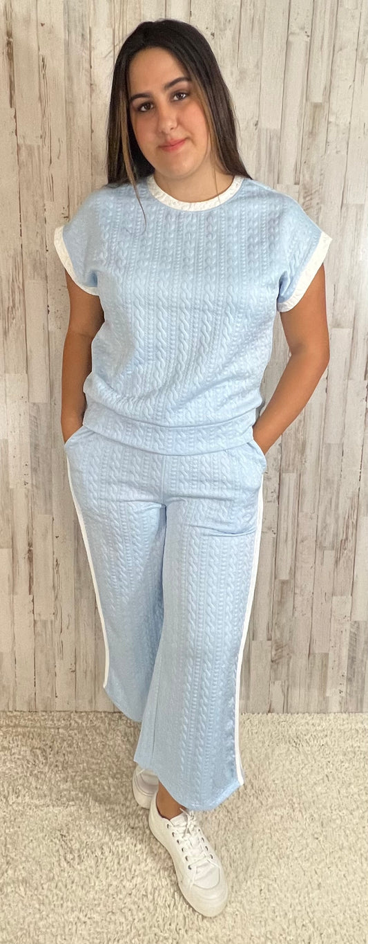 Beau Blue Textured Colorblock Edge Sleeveless Top High Waist Pants Set - SV Boutique & Co.