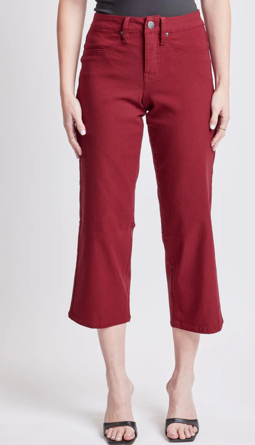 Mid-Rise Merlot Hyper-stretch Wide Leg Cropped
