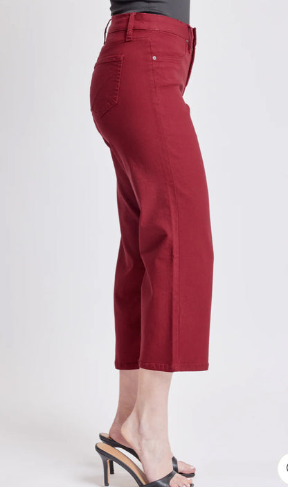 Mid-Rise Merlot Hyper-stretch Wide Leg Cropped