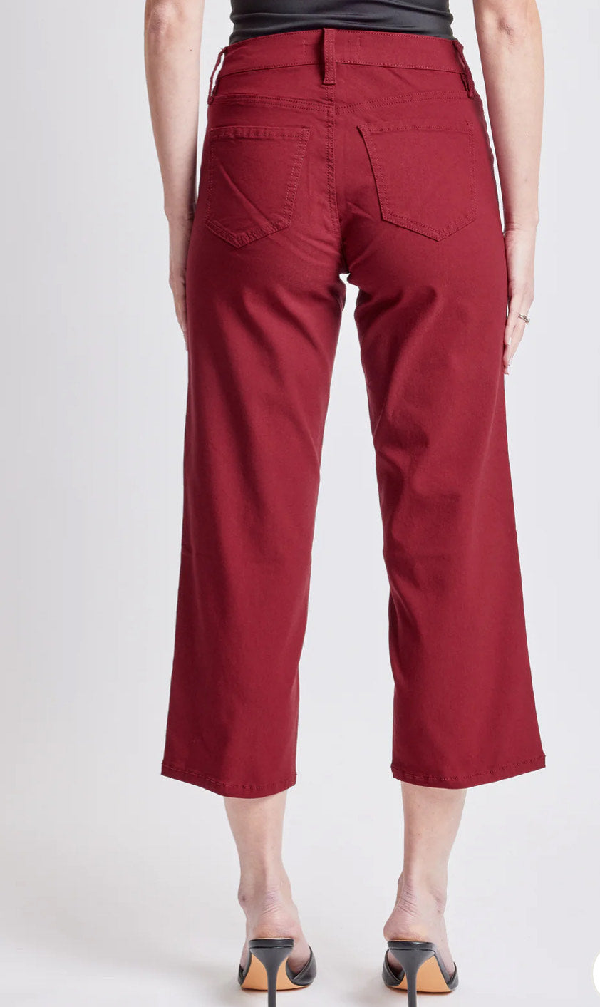 Mid-Rise Merlot Hyper-stretch Wide Leg Cropped