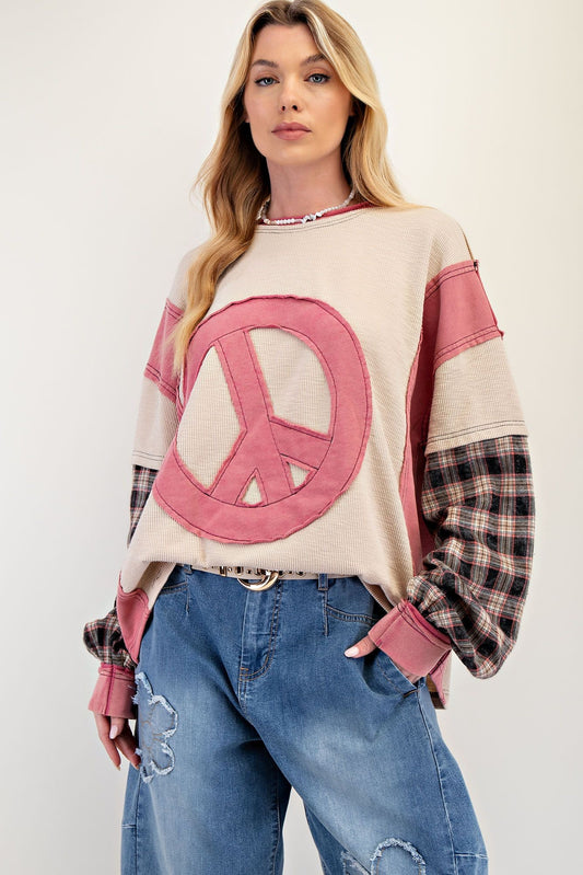Strawberry Peace  Oversized Thermal Knit Pullover by Easel