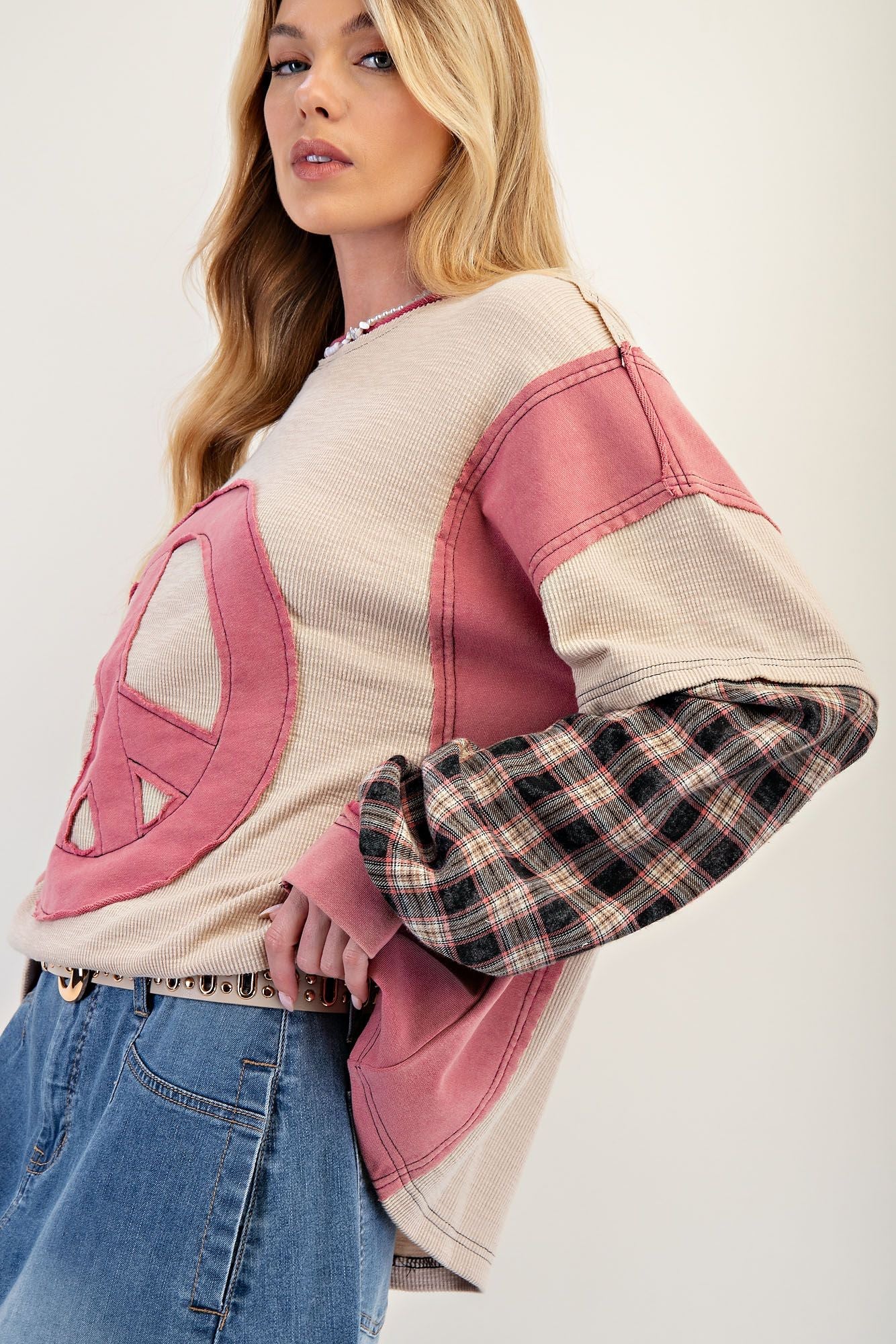 Strawberry Peace  Oversized Thermal Knit Pullover by Easel