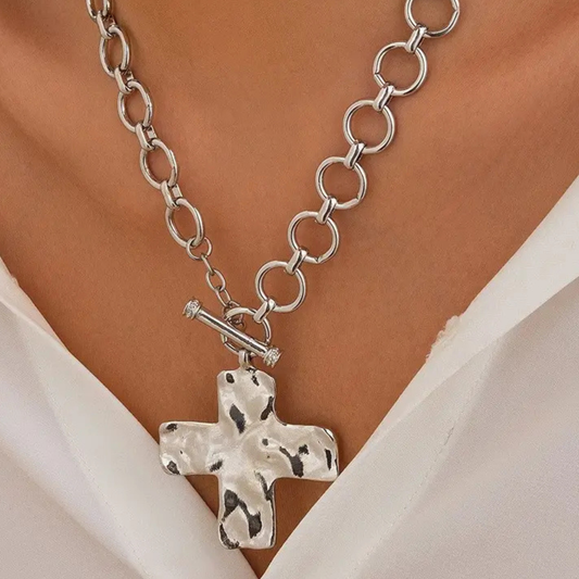 Notable Hammered Cross Toggle Necklace