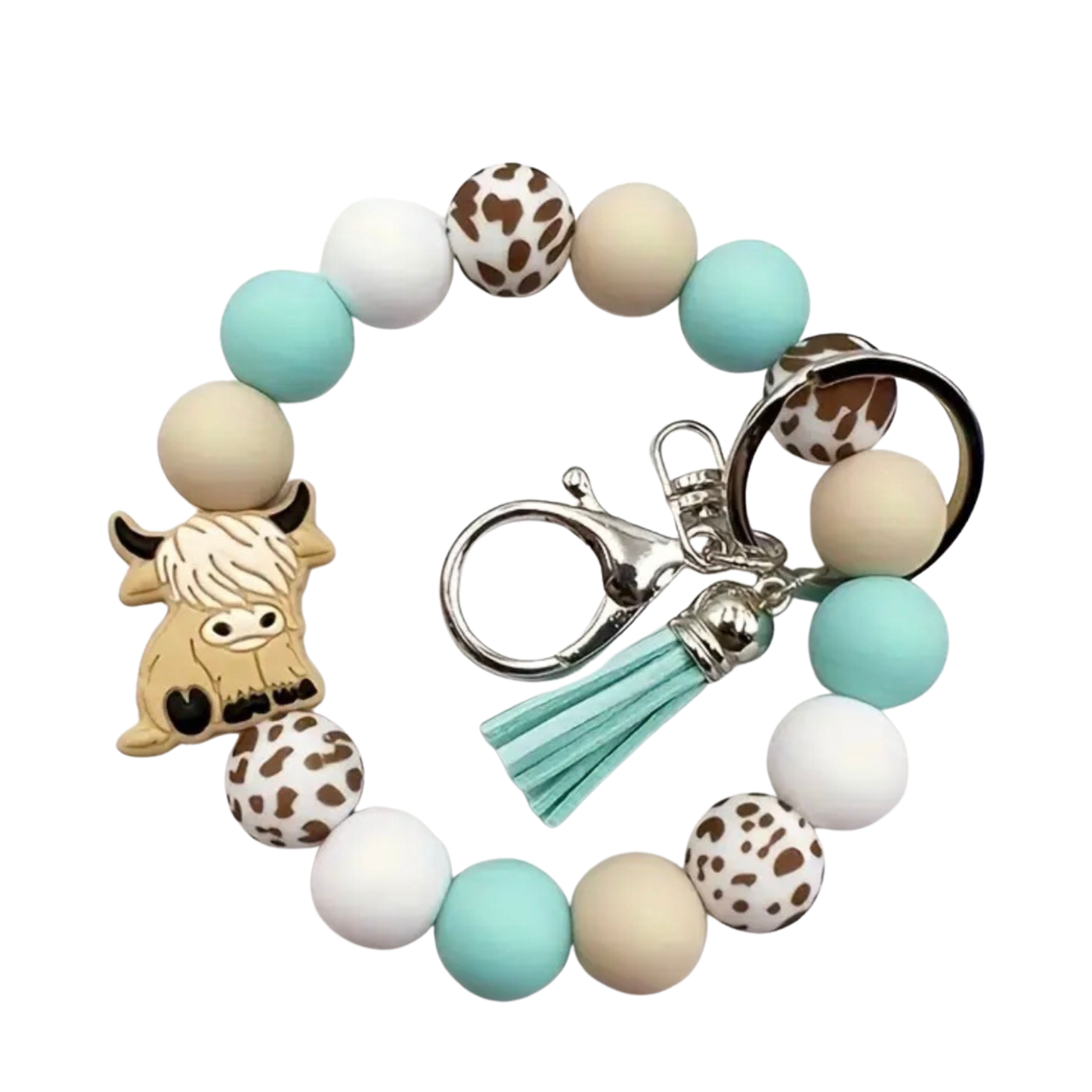 Highland Cow Silicone Bead Keychain Bracelet