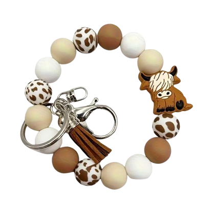 Highland Cow Silicone Bead Keychain Bracelet